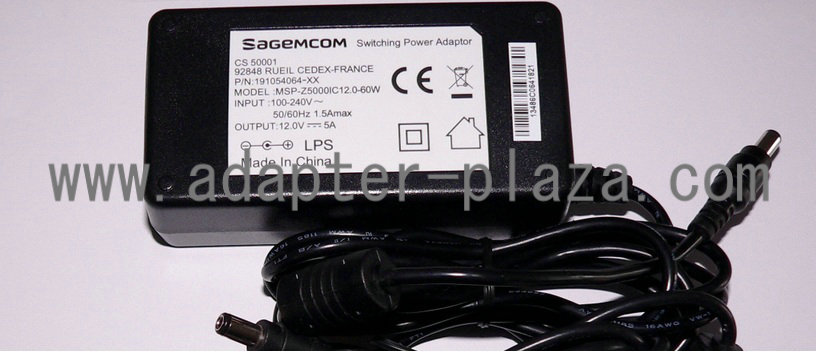New SaGeMCOM 191054064-XX MSP-Z5000IC12.0-60W AC-DC Adaptor 12V 5A Switching Power Supply - Click Image to Close